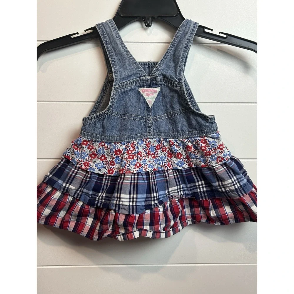 OshKosh B'gosh Vestbak Bib Overall Jumper Dress Tiered - 18M - Red/White/Blue